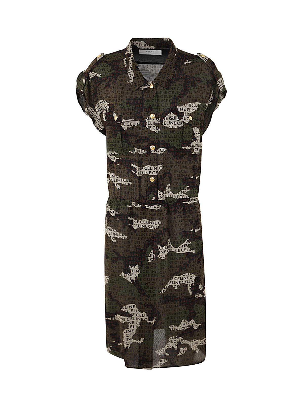 CELINE Silk Camouflage Logo Shirt-Dress
