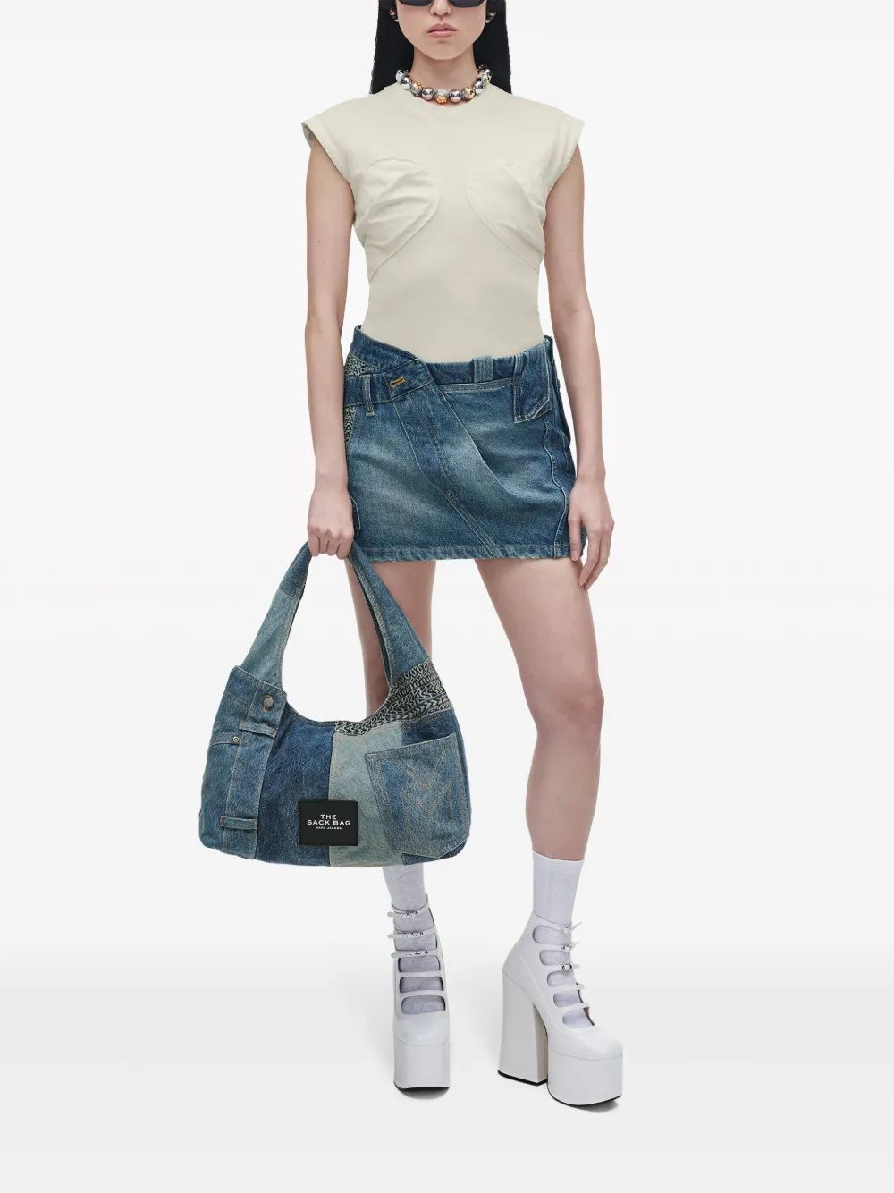 MARC JACOBS Deconstructed Denim Sack Handbag - Women's Mini