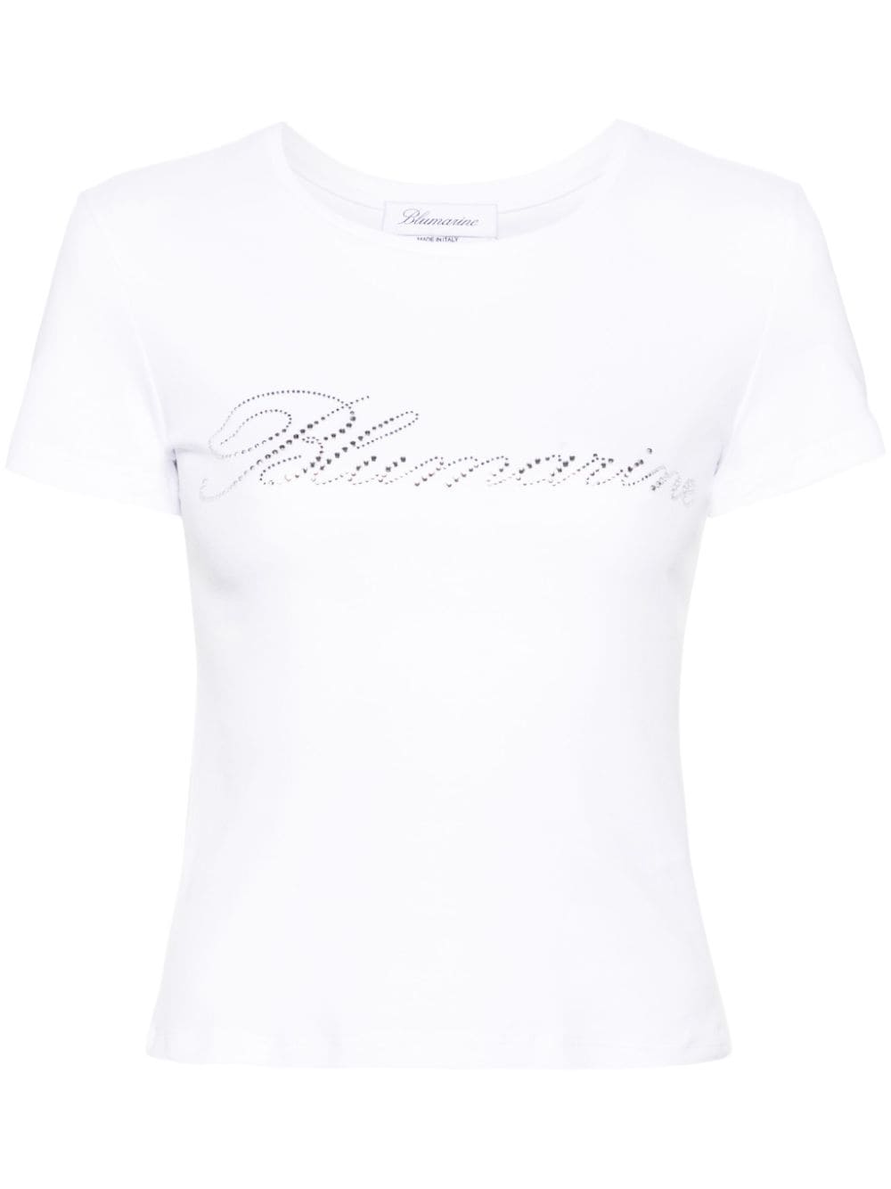 BLUMARINE Rhinestone Logo Cotton T-Shirt