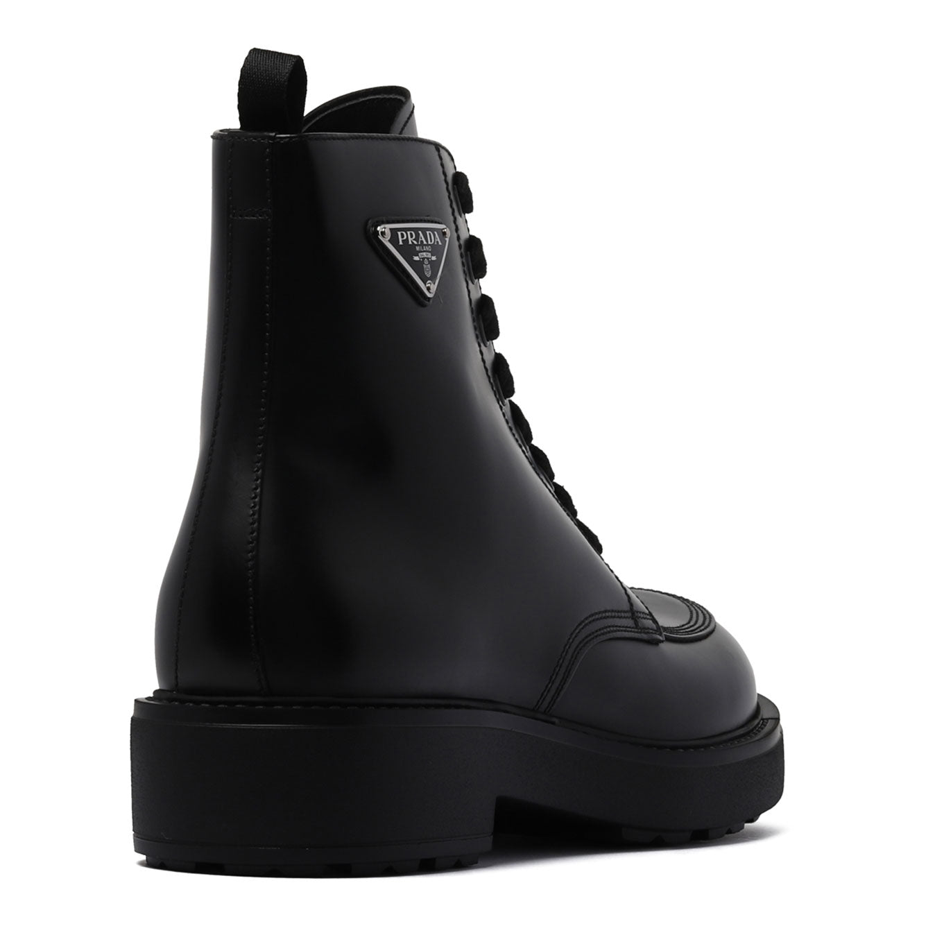 PRADA Polished Finish Leather Combat Boots - Ankle Length