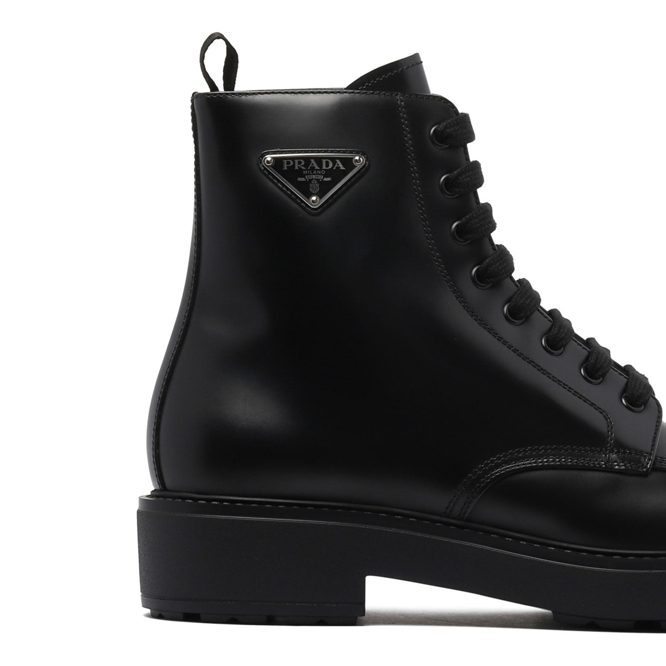 PRADA Polished Finish Leather Combat Boots - Ankle Length