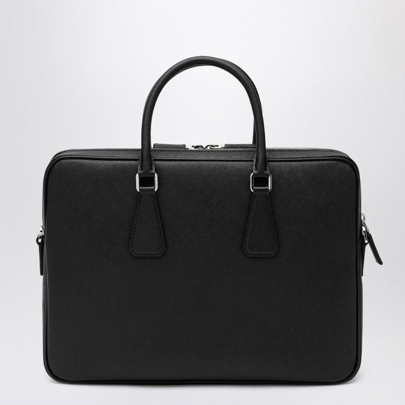 PRADA Saffiano Leather Work Handbag with Double Zipper Closure