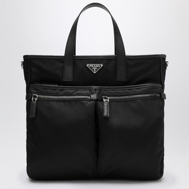 PRADA Re-Nylon and Saffiano Leather Shopping Handbag with Adjustable Strap