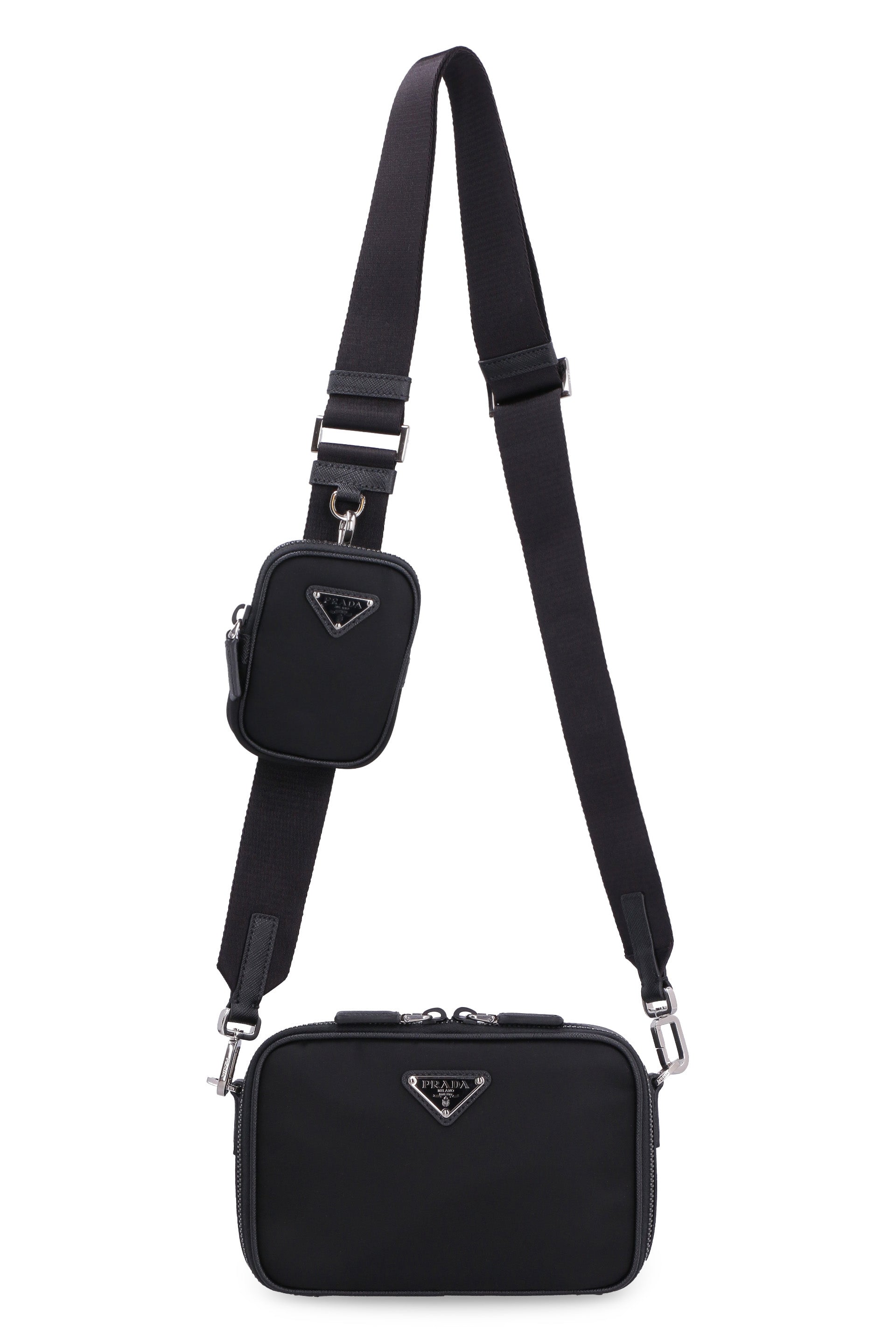 PRADA Leather and Nylon Crossbody Handbag