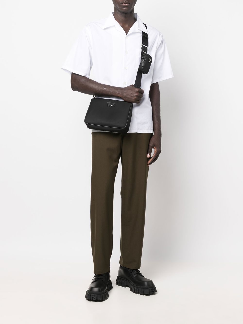 PRADA Re-Nylon and Saffiano Leather Shoulder Handbag - 24 x 18.5 x 6 CM