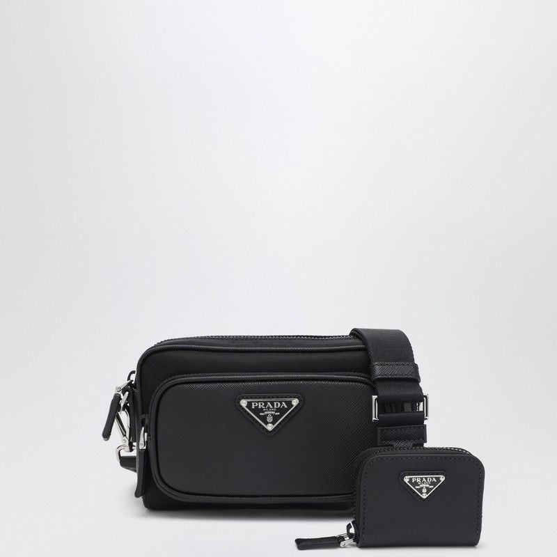 PRADA Mini Shoulder Handbag in Re-Nylon and Saffiano Leather