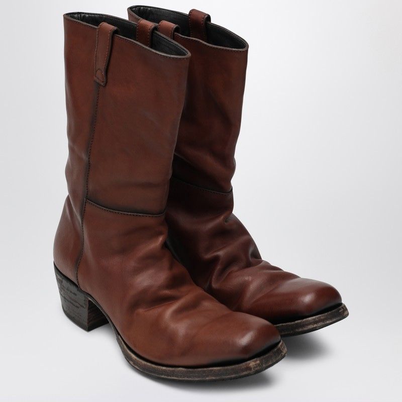 PRADA Antiqued Leather Ankle Boots for Men