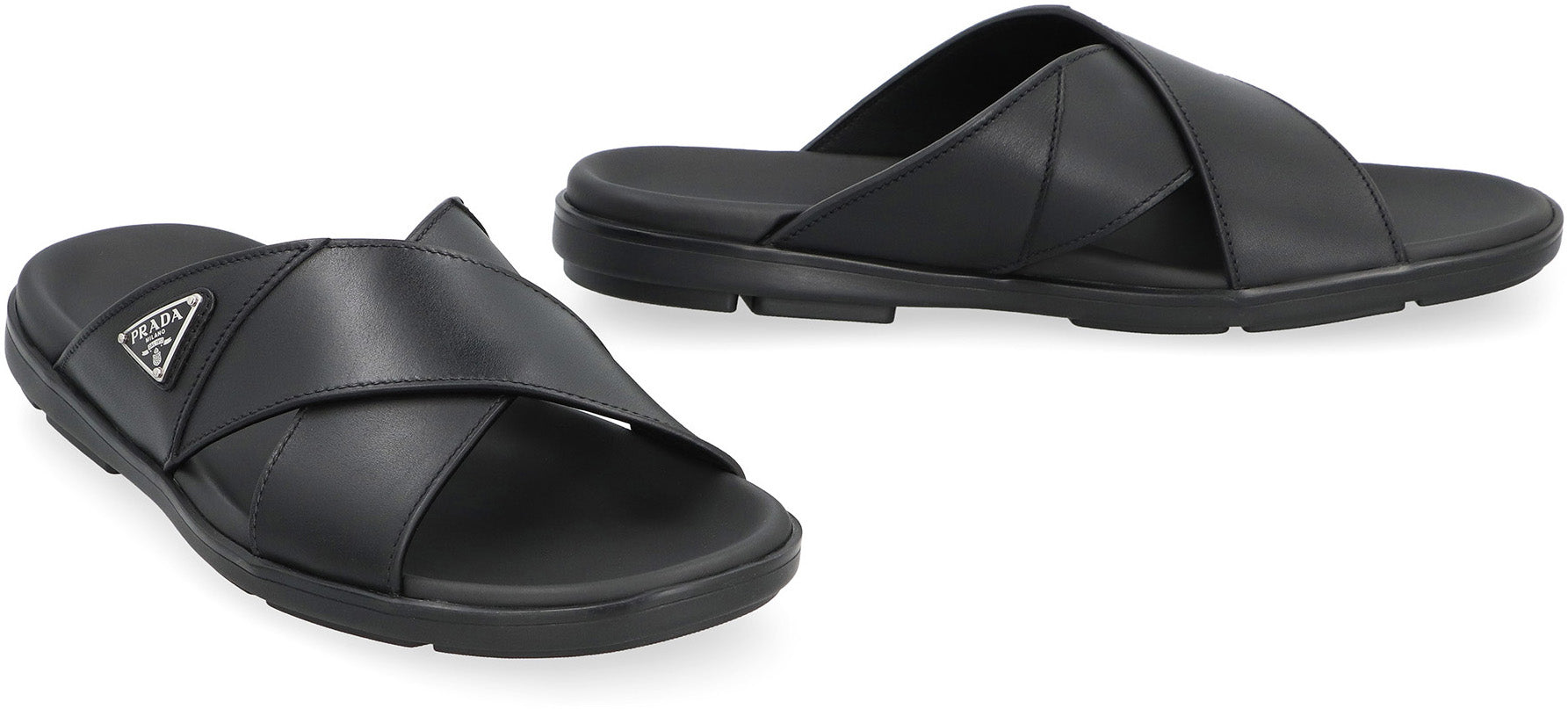 PRADA Leather Slide Sandals with Logo - Comfortable and Stylish