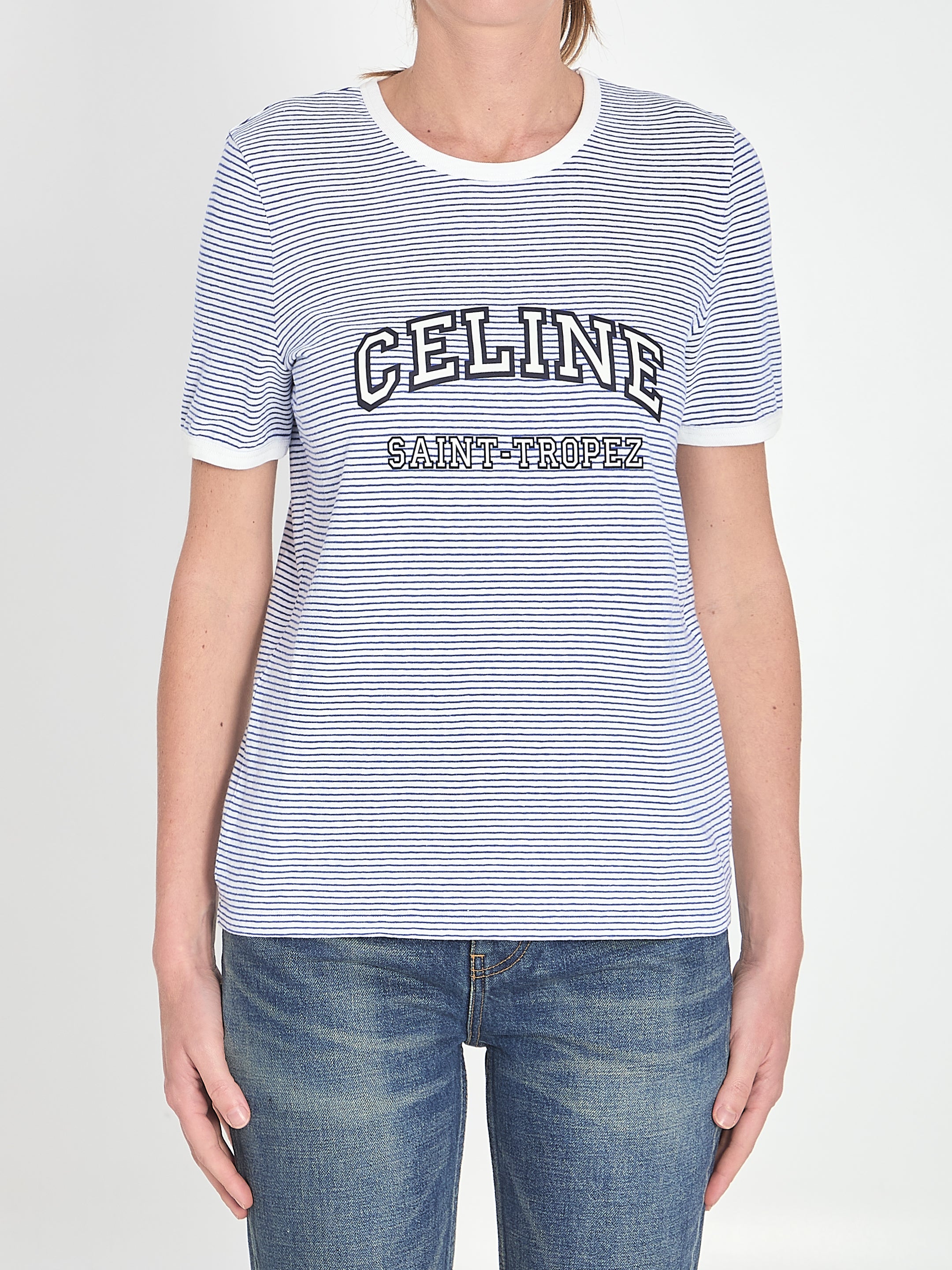 CELINE Round Neck Cotton T-Shirt