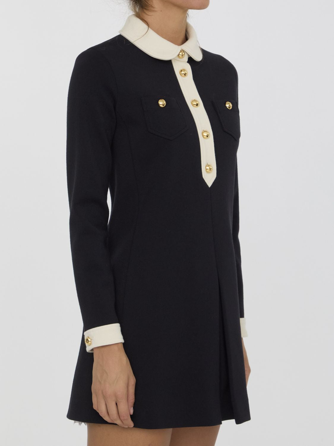 CELINE Wool Dress with Buttoned Logoed Cuffs - Size 38