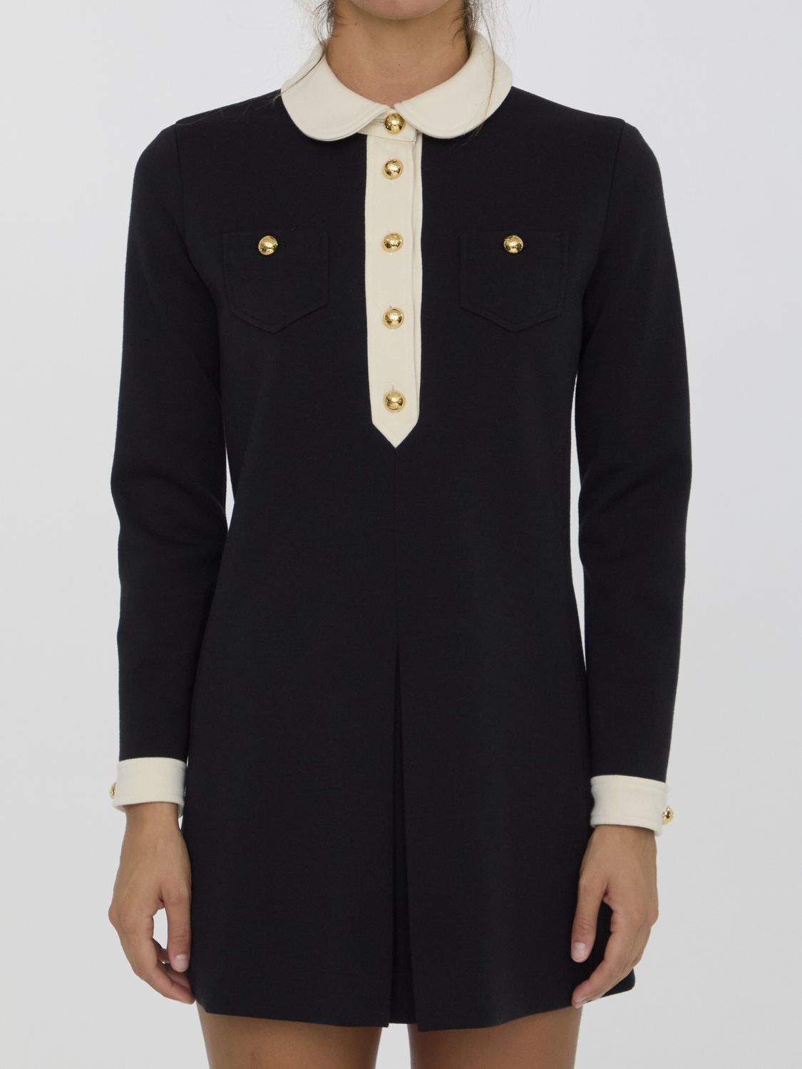 CELINE Wool Dress with Buttoned Logoed Cuffs - Size 38