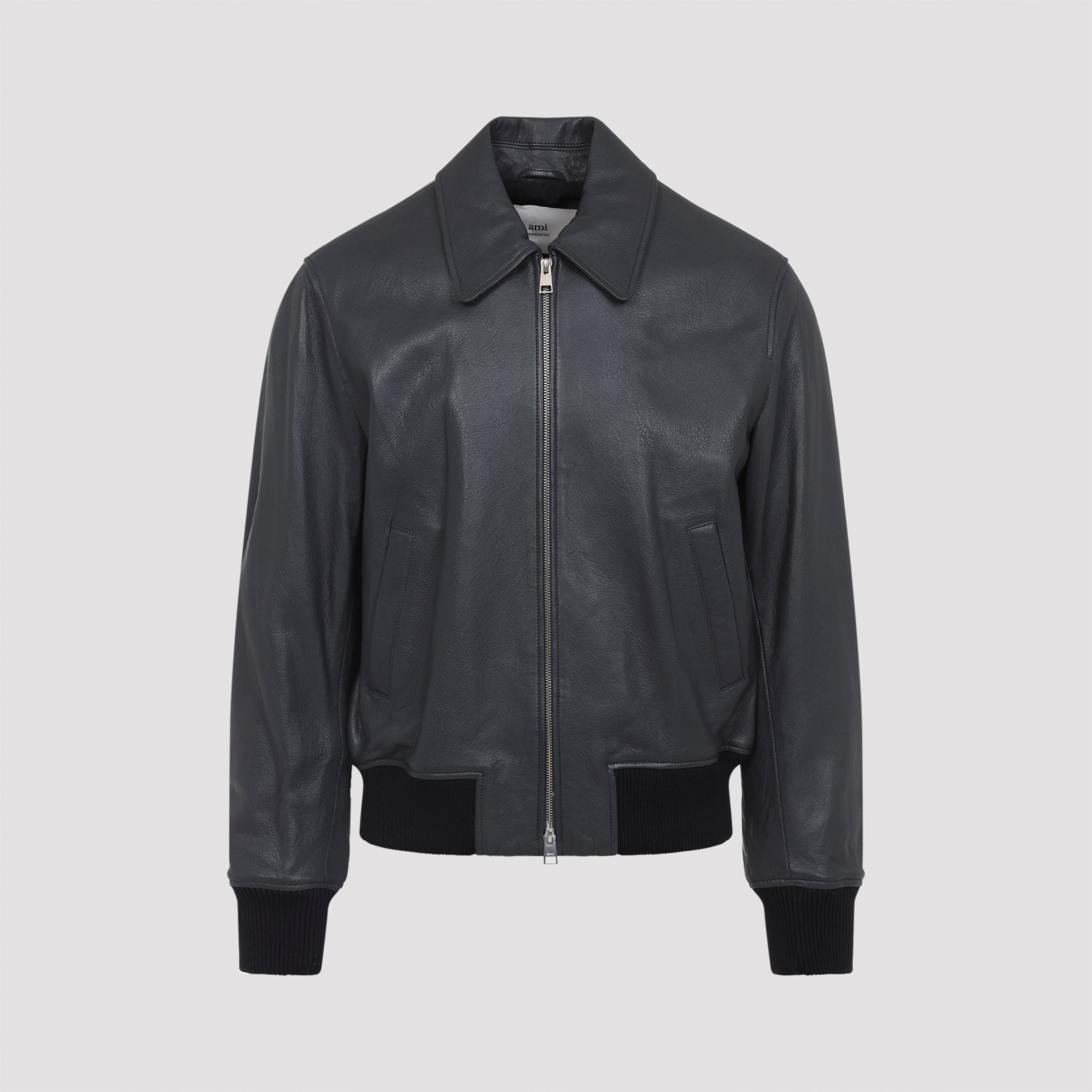 AMI Zipped Leather Jacket for Men - FW25