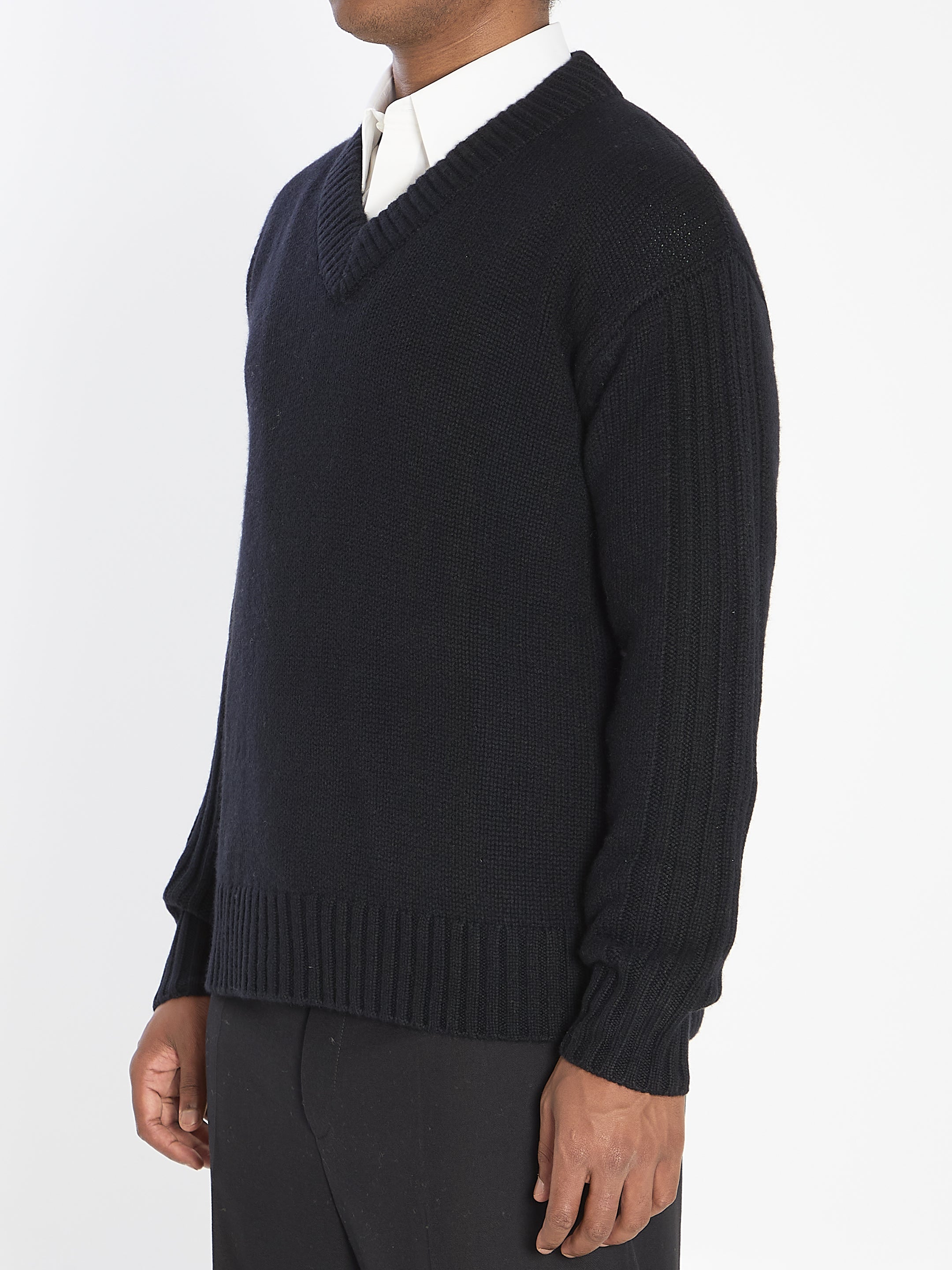 LISA YANG Regular Fit Cashmere V-Neck Sweater for Men