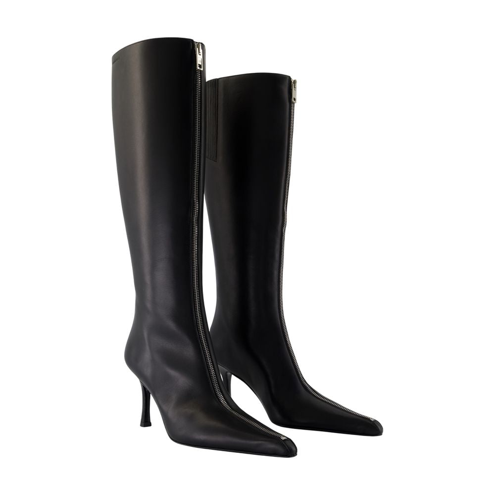 ALEXANDER WANG 85MM Vera Zip-Detail Pointed-Toe Knee-High Boots