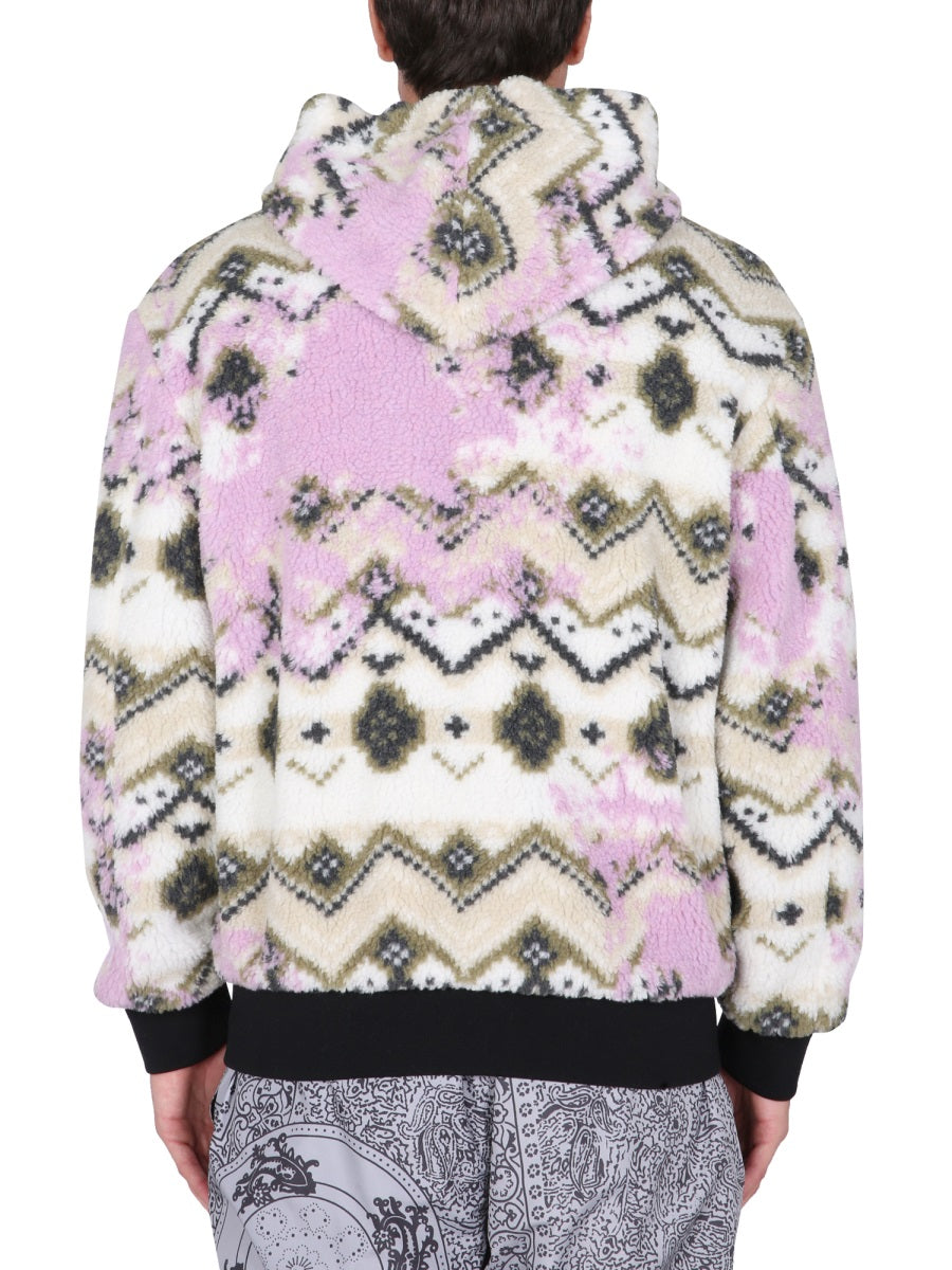 MSGM Fleece Sherpa Jacket with Drawstring Hood for Men