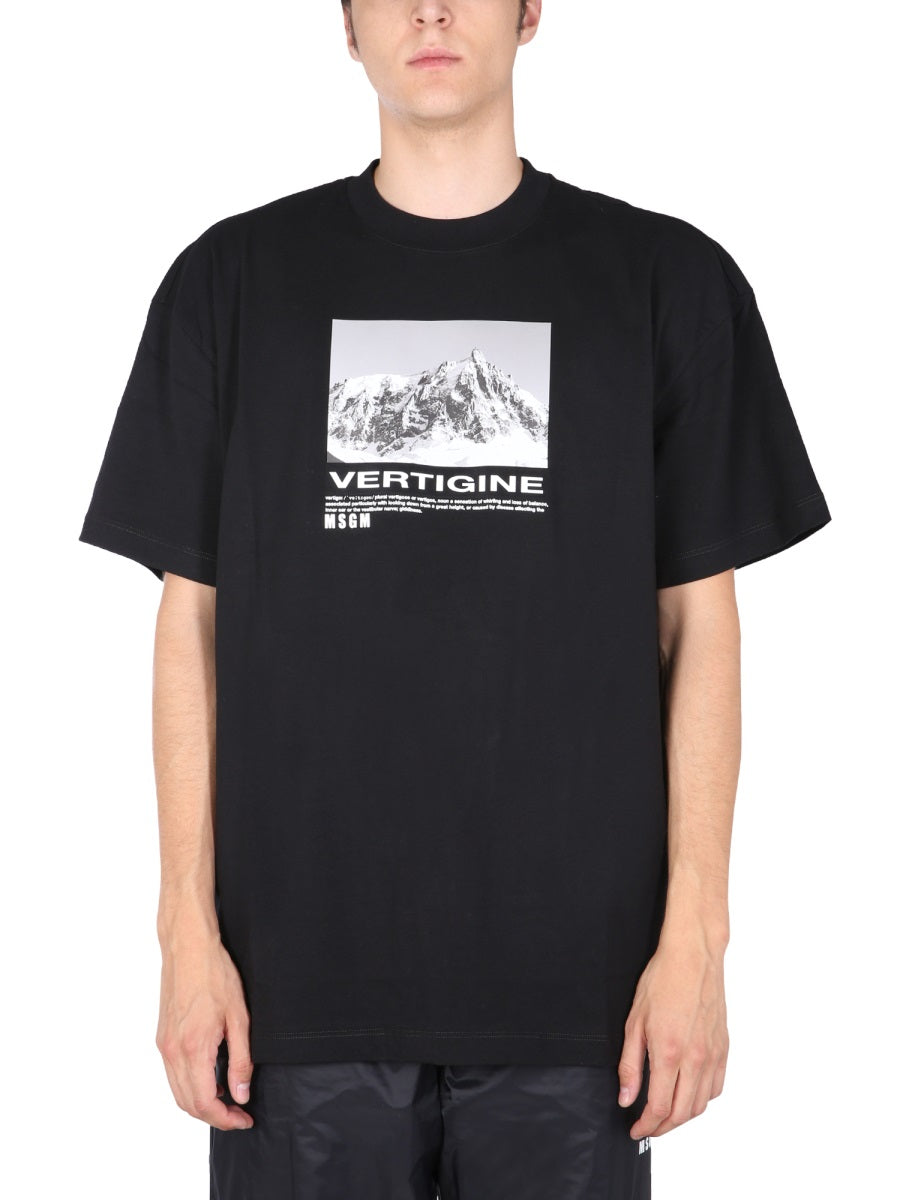 MSGM Men's Vertigo Print Crew Neck T-Shirt