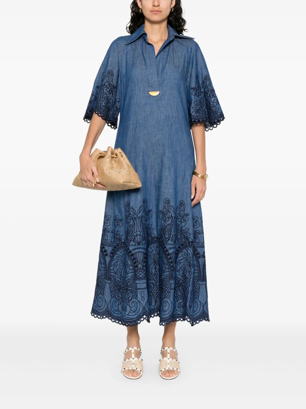 ZIMMERMANN Embroidered Denim Long Dress
