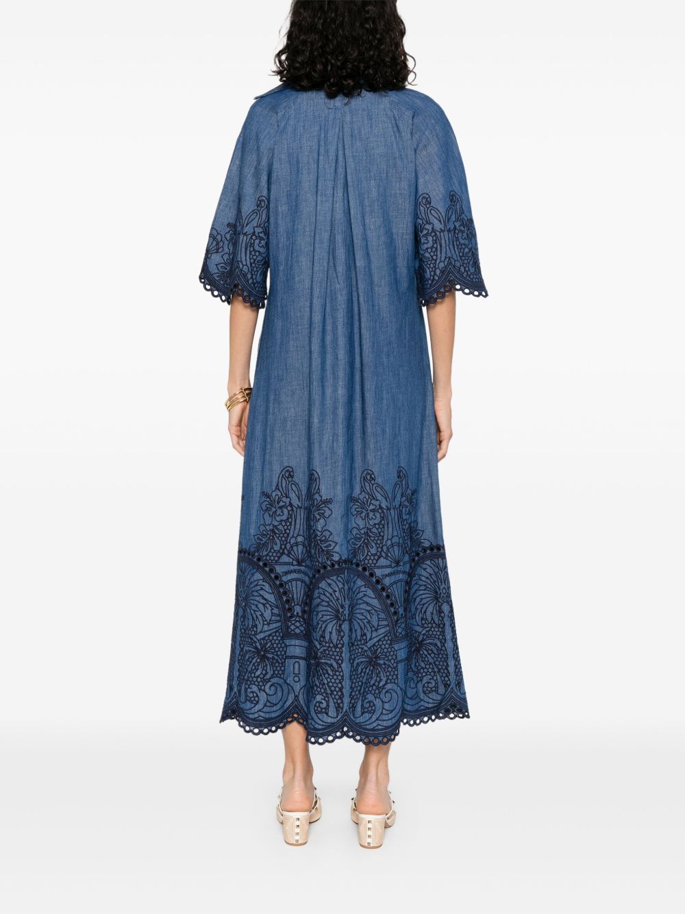 ZIMMERMANN Embroidered Denim Dress with Half-Length Sleeves