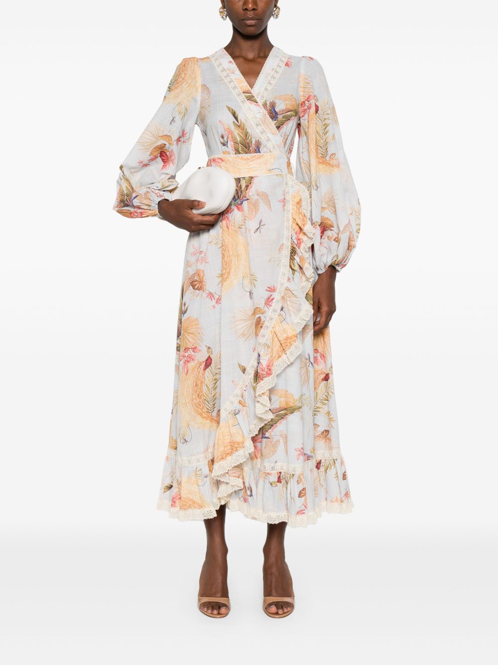 ZIMMERMANN Printed Midi Dress with Self-Tie Fastening