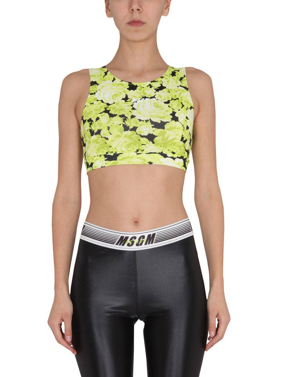 MSGM Floral Print Cropped Mini Top