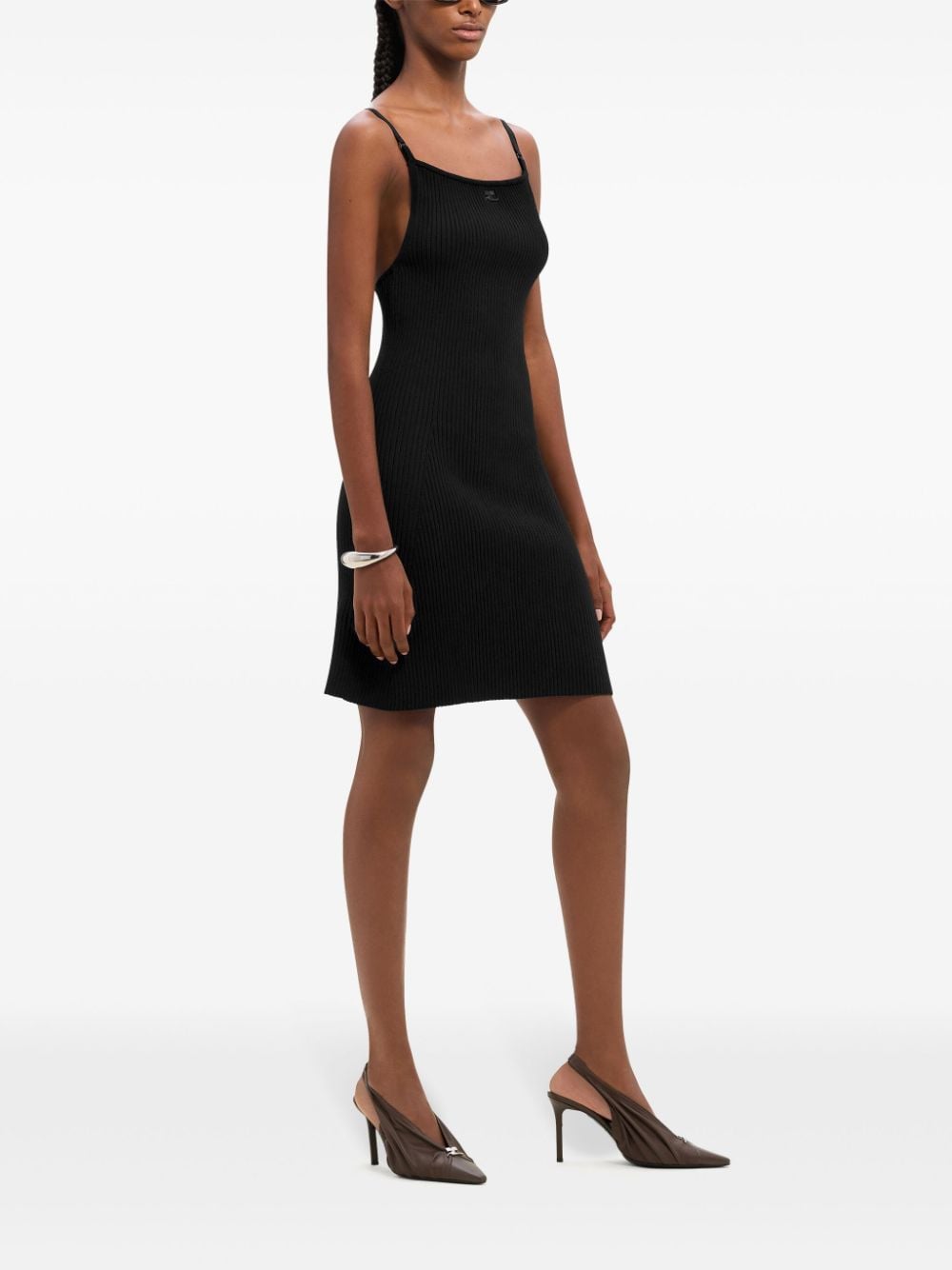 COURREGÈS Logo Mini Dress with Square Neck and Adjustable Straps