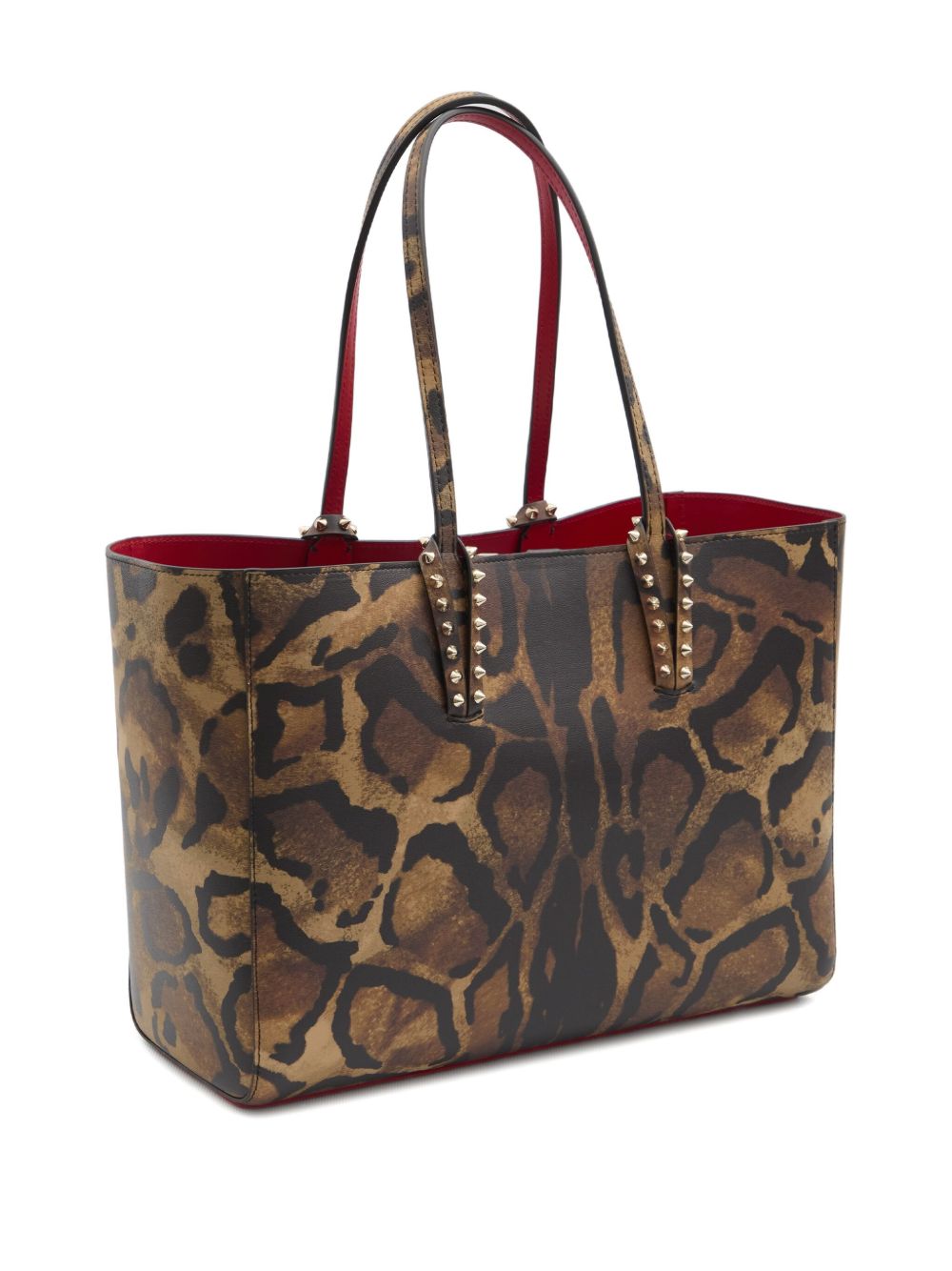 CHRISTIAN LOUBOUTIN Animal Print Leather Handbag with Double Handle and Studded Detail