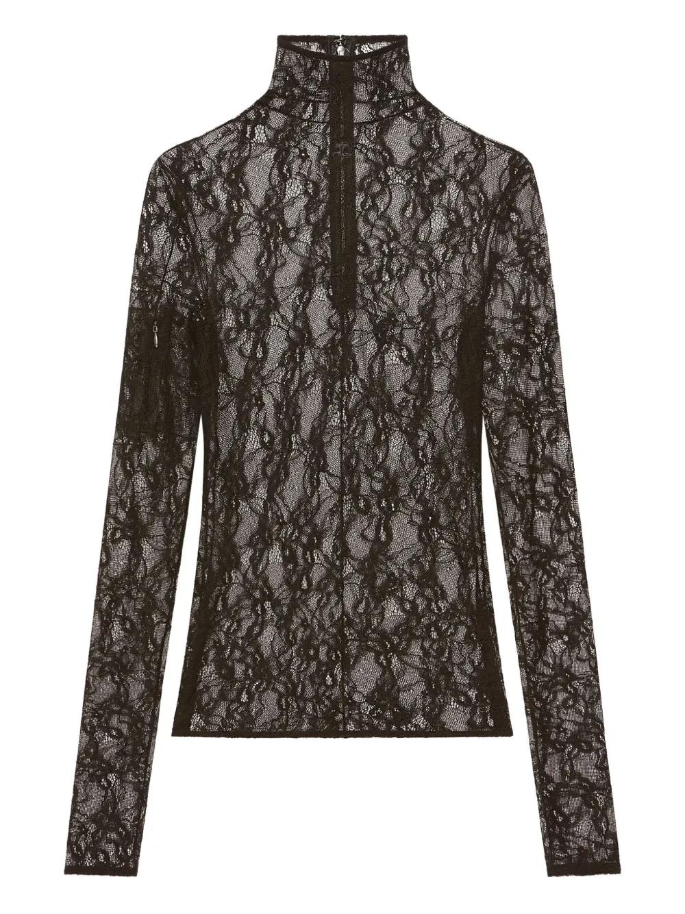 COURREGÈS Stretch Lace Mockneck Top for Women