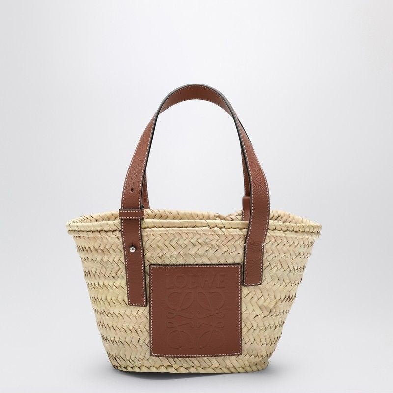 LOEWE Mini Basket Handbag in Palm Leaf and Leather