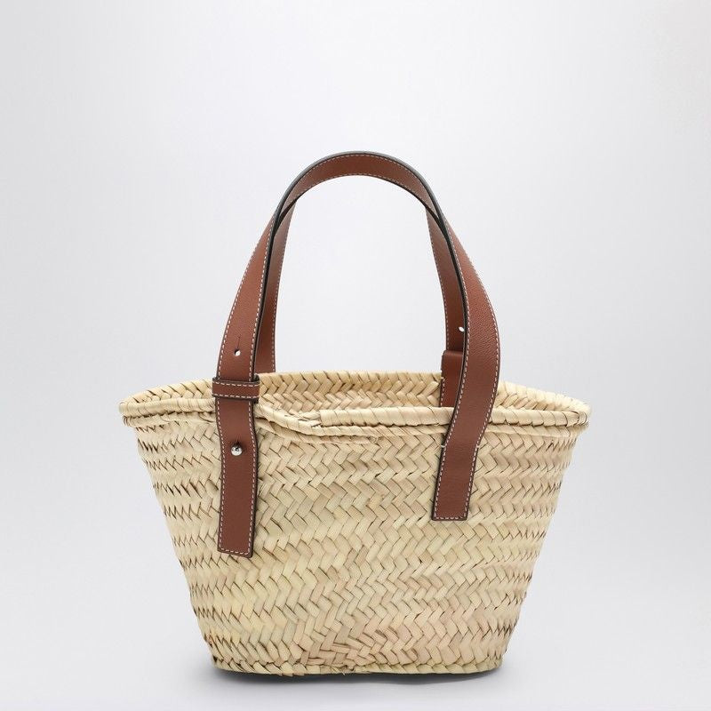 LOEWE Mini Basket Handbag in Palm Leaf and Leather