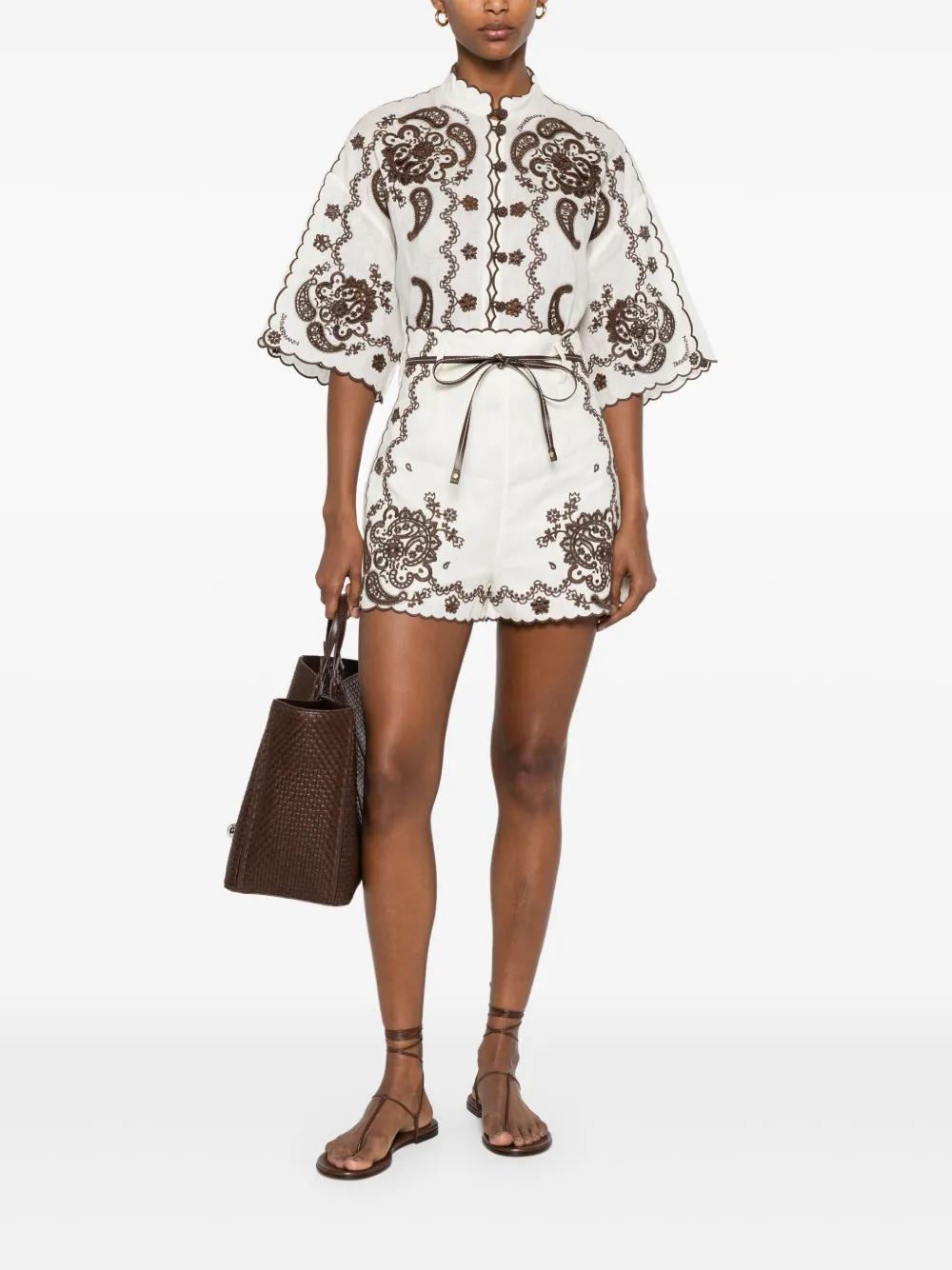 ZIMMERMANN Embroidered Linen Mini Shorts for Women