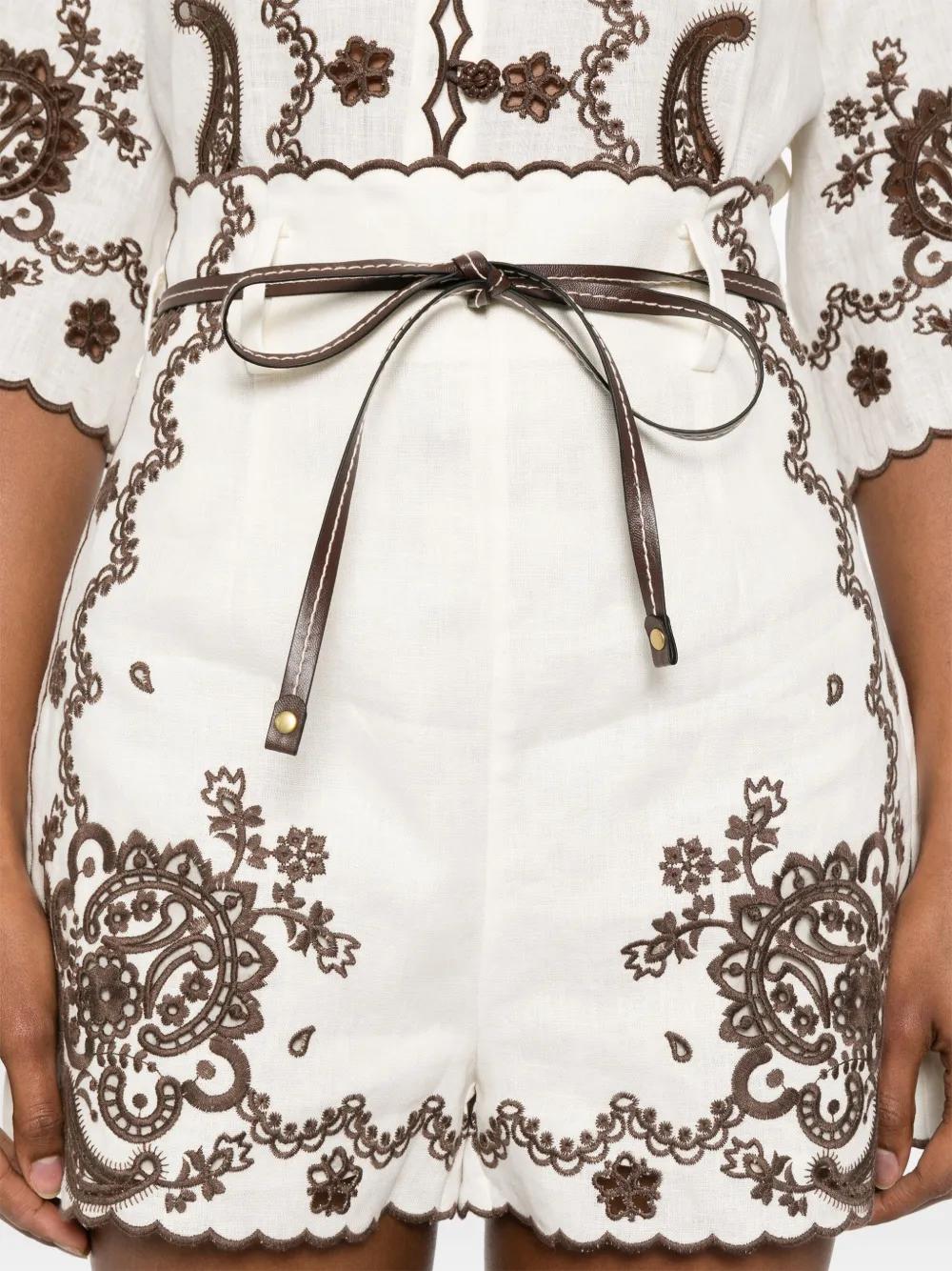 ZIMMERMANN Embroidered Linen Mini Shorts for Women