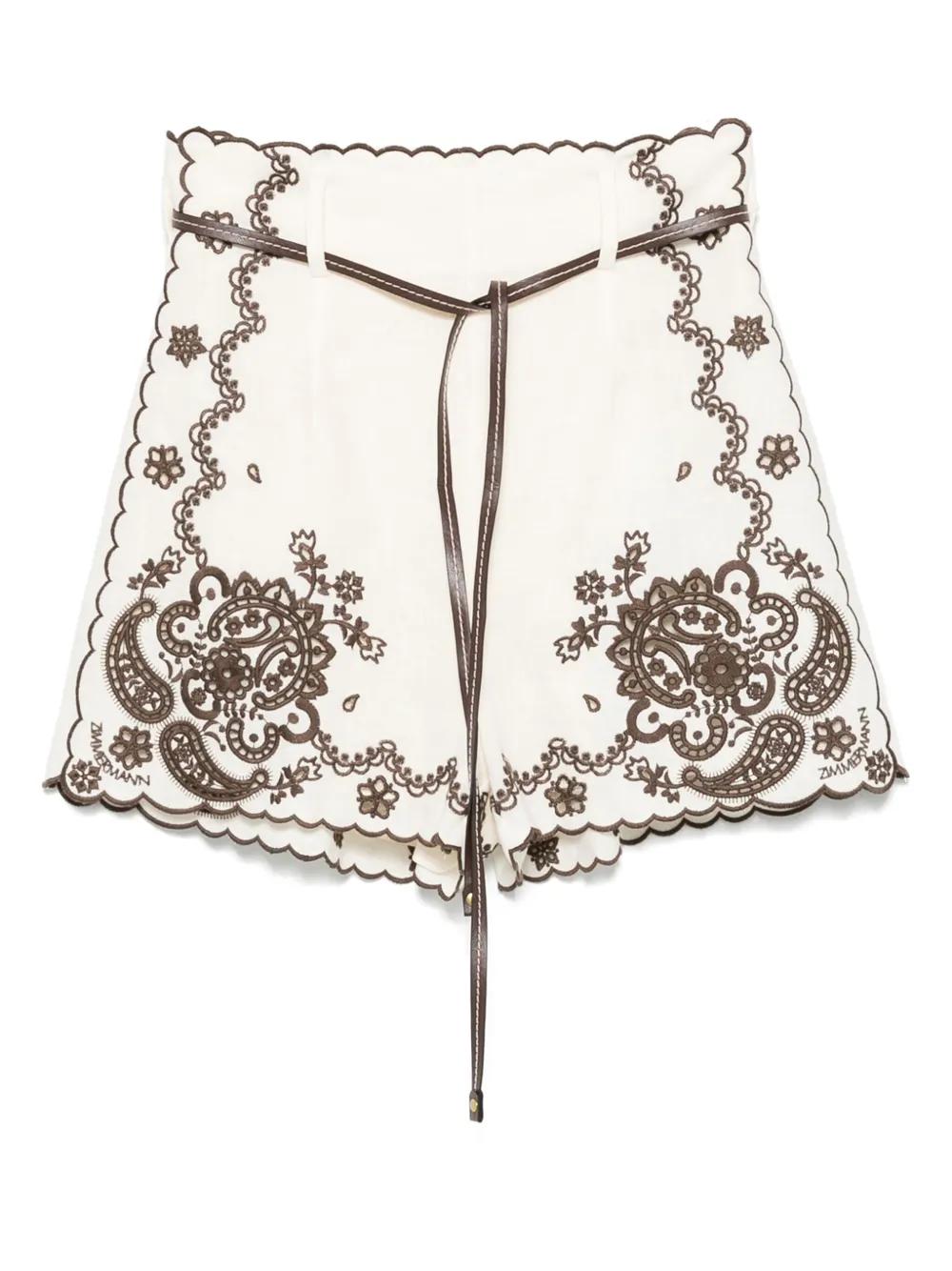ZIMMERMANN Embroidered Linen Mini Shorts for Women