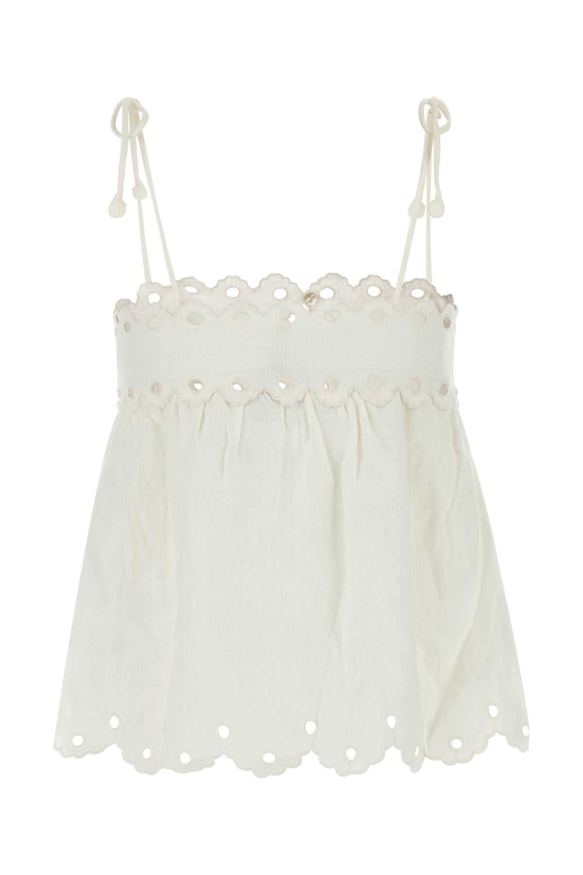 FARM RIO Linen Floral Blouse with Sleeveless Design