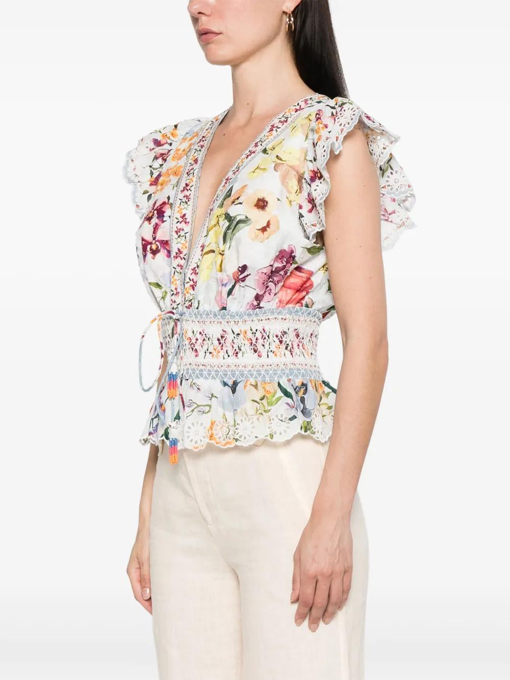 FARM RIO Floral Printed Cotton Blouse for Women