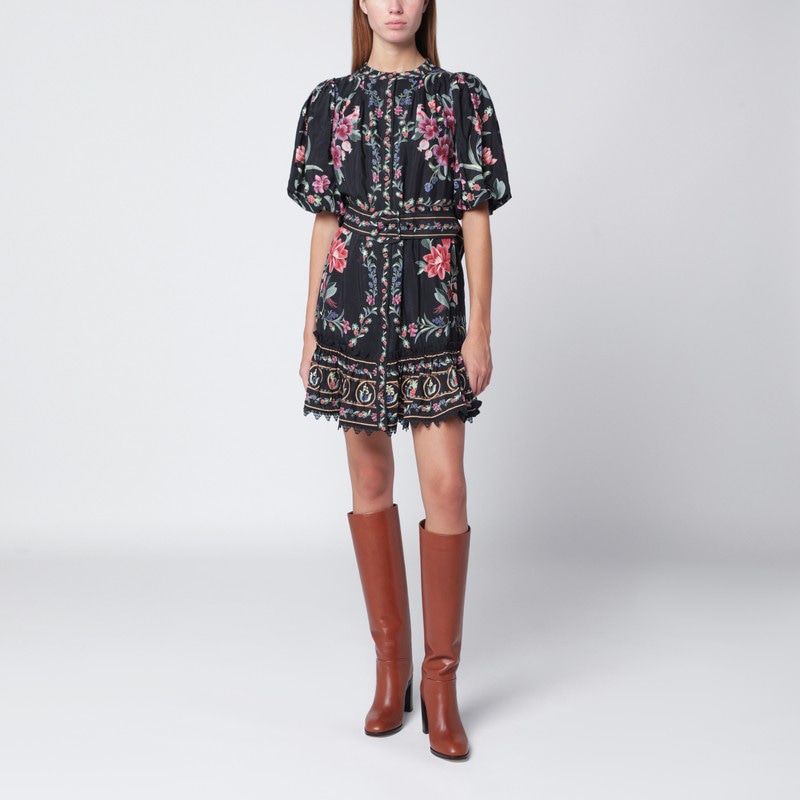 FARM RIO Floral Print Mini Dress with Adjustable Waist Belt