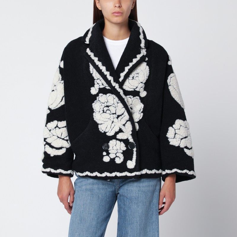 FARM RIO Mini Double-Breasted Floral Embroidered Short Jacket