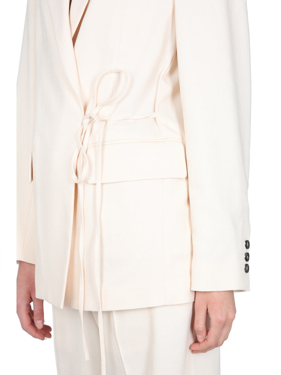 MSGM Notched Lapel Drawstring Blazer for Women