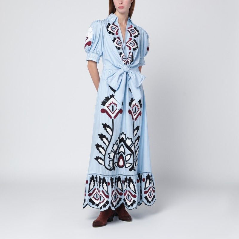 FARM RIO Embroidered Long Dress with Bow - Size M