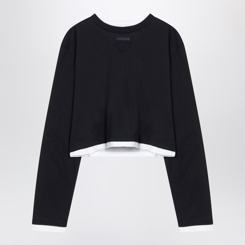 PRADA Oversized Cotton T-Shirt with Ribbed Crew Neck - Women's