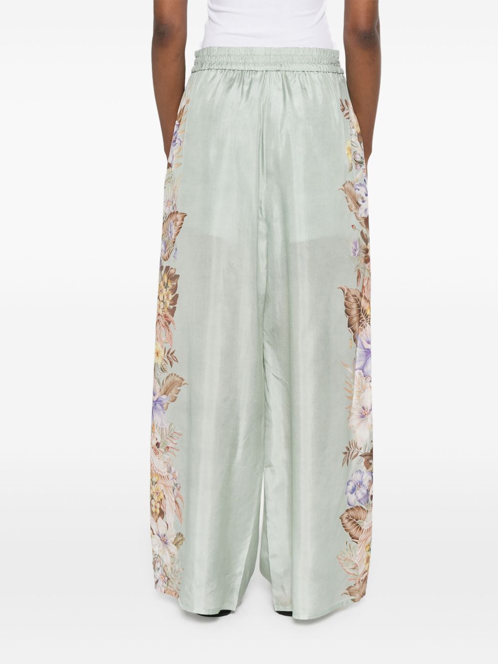 ZIMMERMANN Floral Printed Silk Trousers with Drawstring Waistband