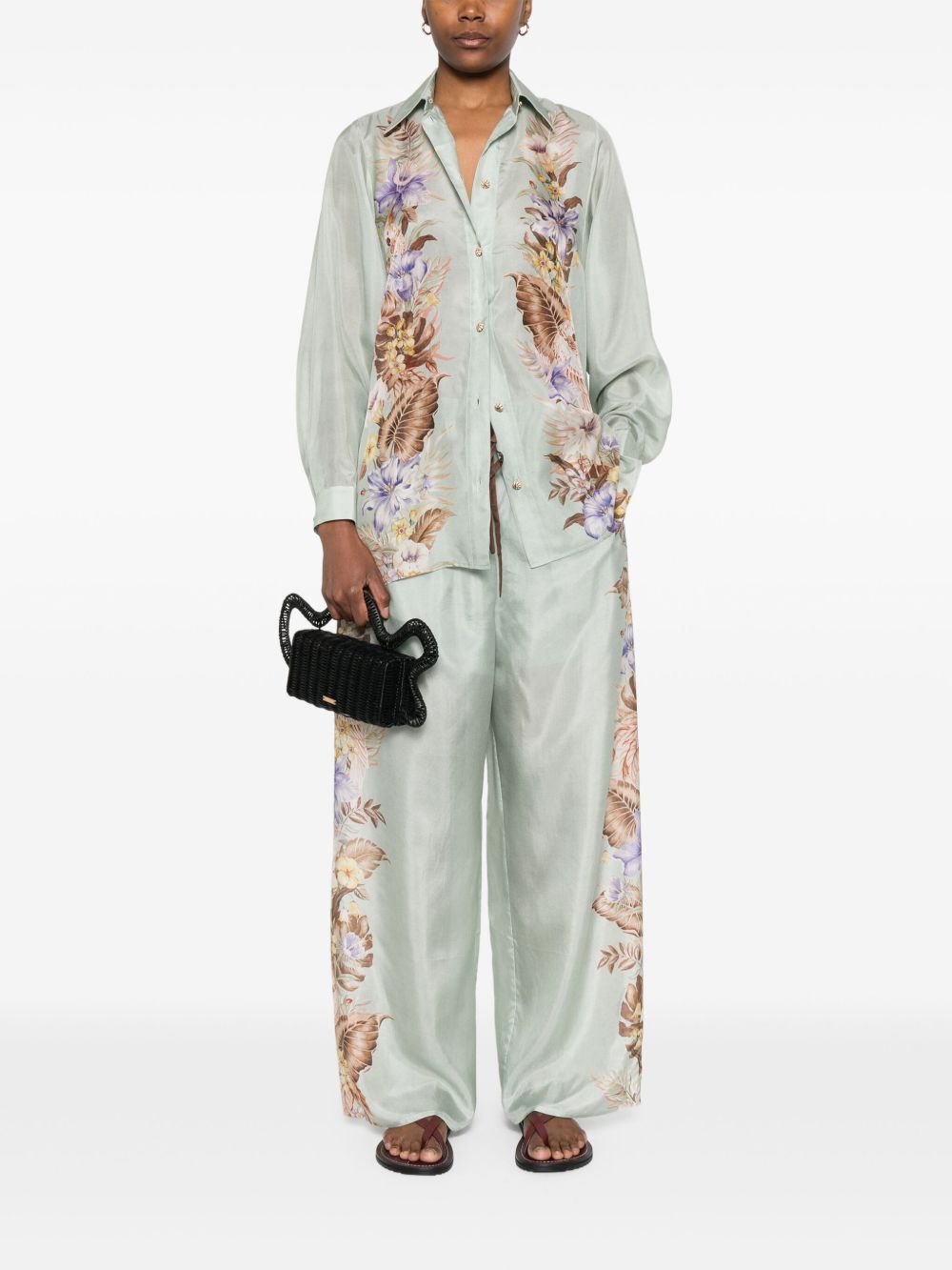 ZIMMERMANN Floral Printed Silk Trousers with Drawstring Waistband