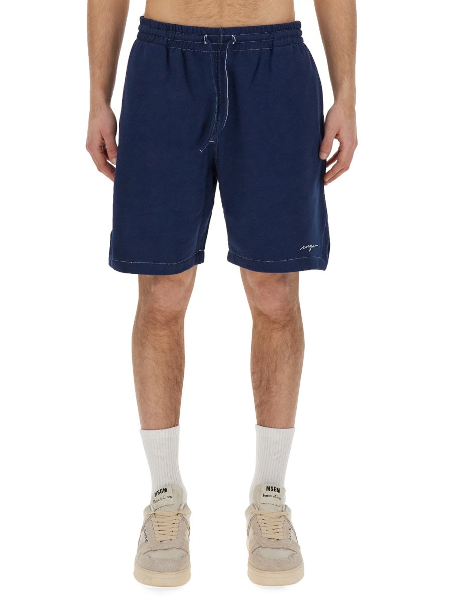 MSGM Men's Bermuda Shorts with Embroidered Logo - Regular Fit Size L