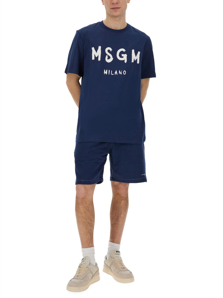MSGM Men's Bermuda Shorts with Embroidered Logo - Regular Fit Size L