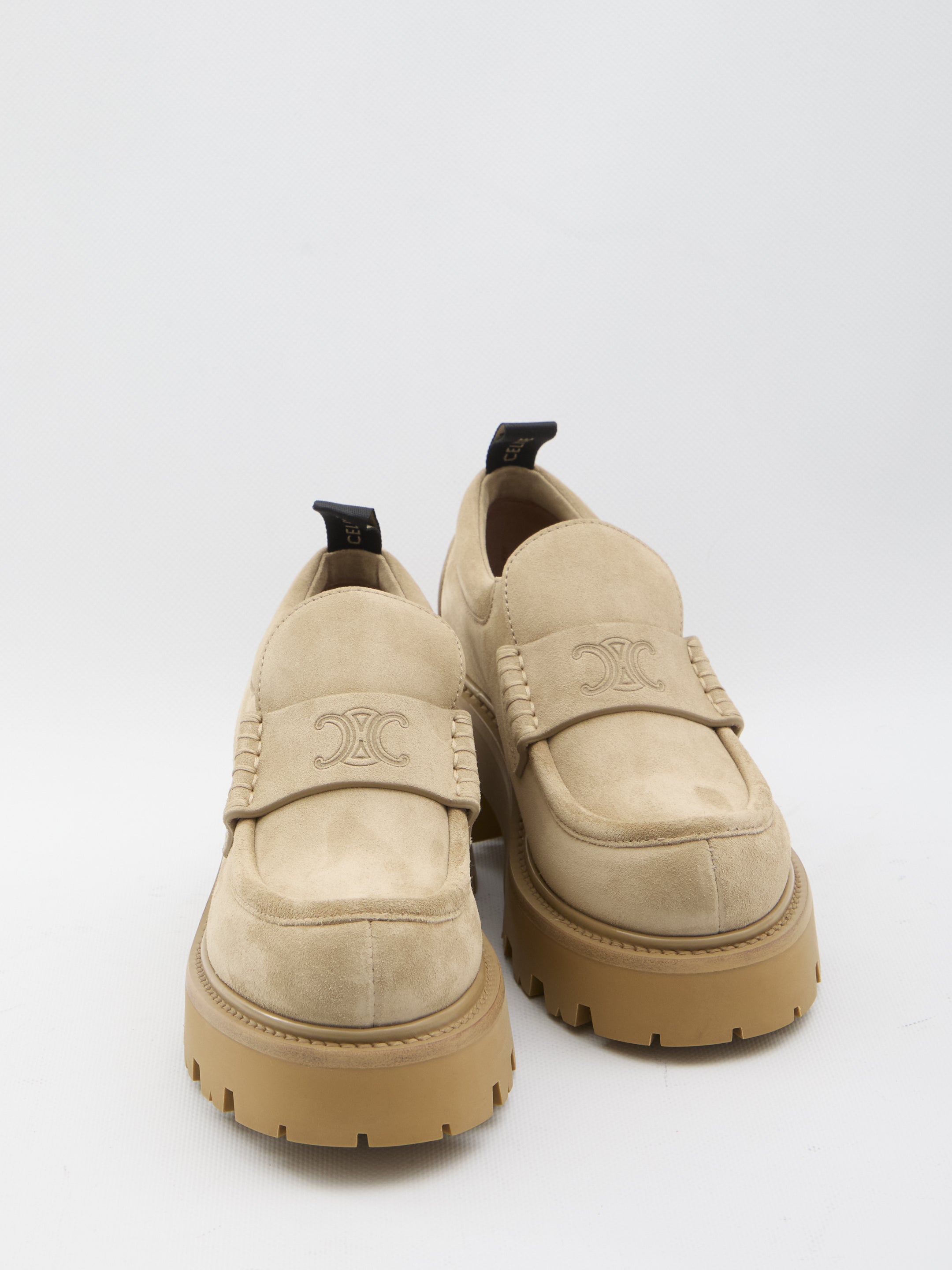 CELINE Suede Loafers with Embossed Detail - Heel Height: 5 cm