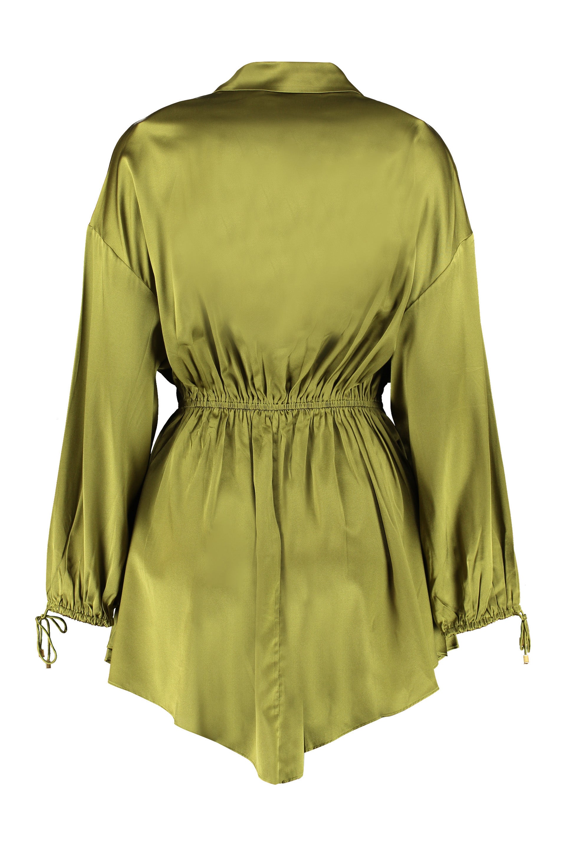 RETROFETE Silk Shirtdress with Lace-Up Cuffs and Elastic Waistband