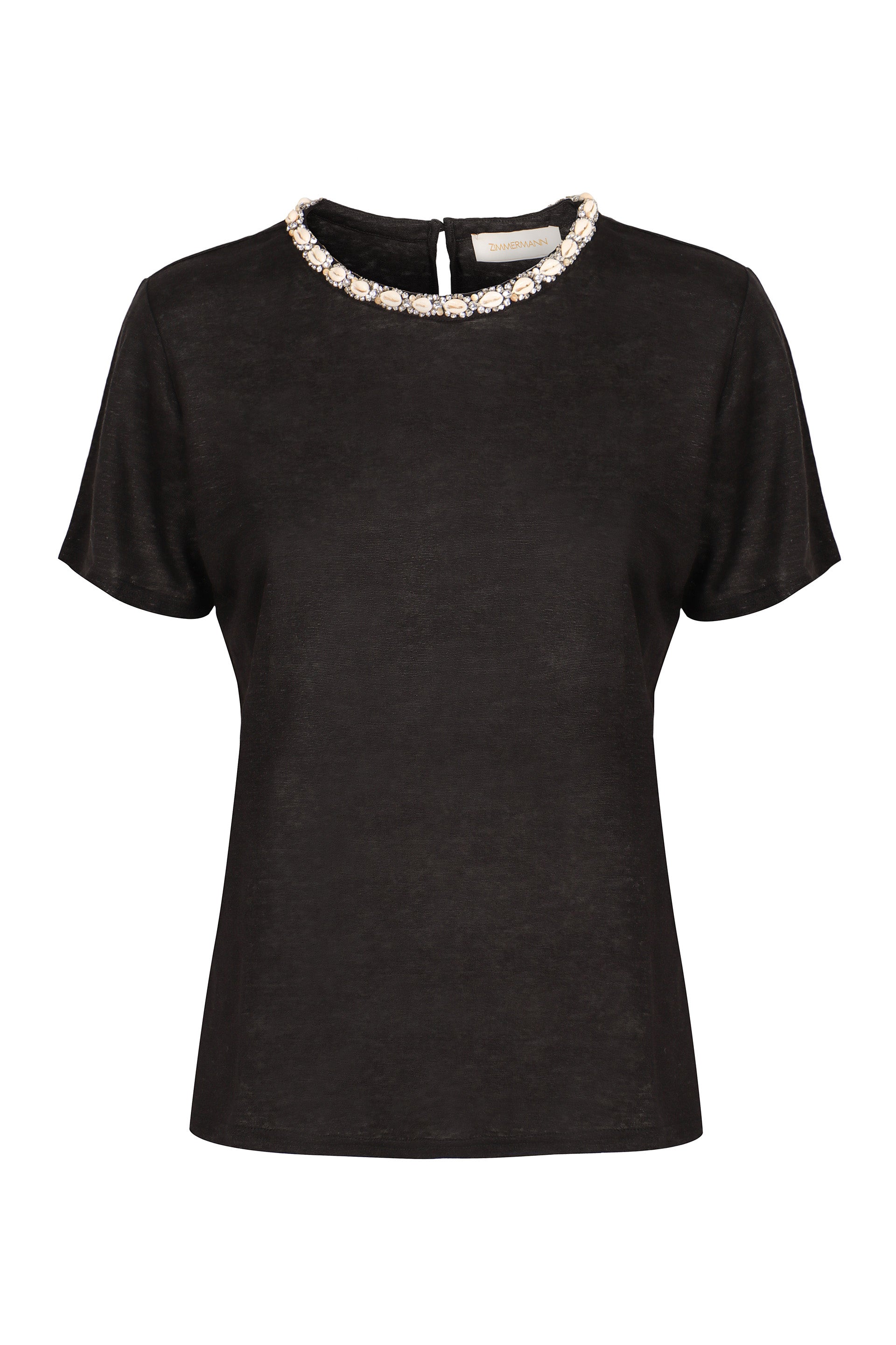 ZIMMERMANN Illuminate Linen T-Shirt with Embroidered Neckline