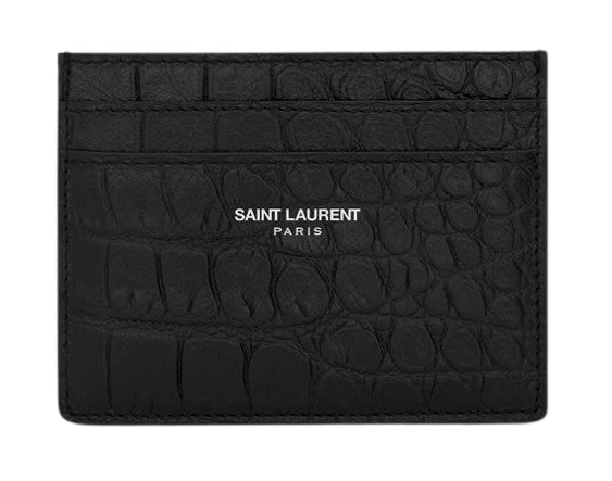 SAINT LAURENT Mini Croc-Embossed Card Holder
