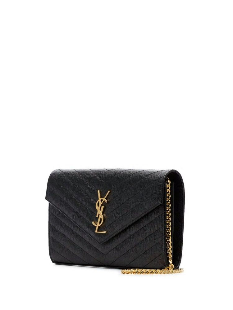 SAINT LAURENT Mini Pouch Handbag with Gold-Tone Monogram - Dimensions 22.5x14x4cm