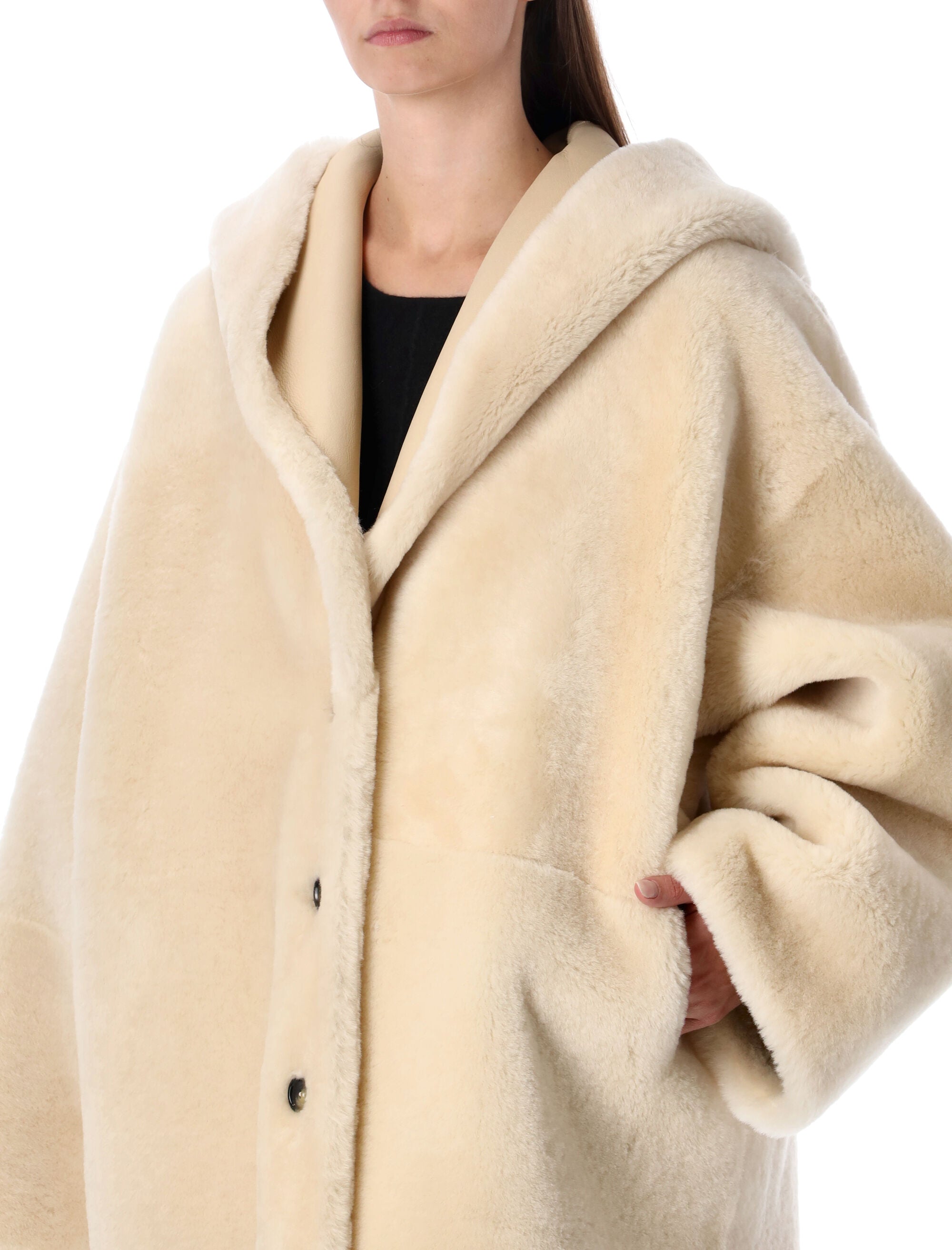 ALBERTA FERRETI Reversible Hooded Shearling Jacket - Women's Oversized Fit