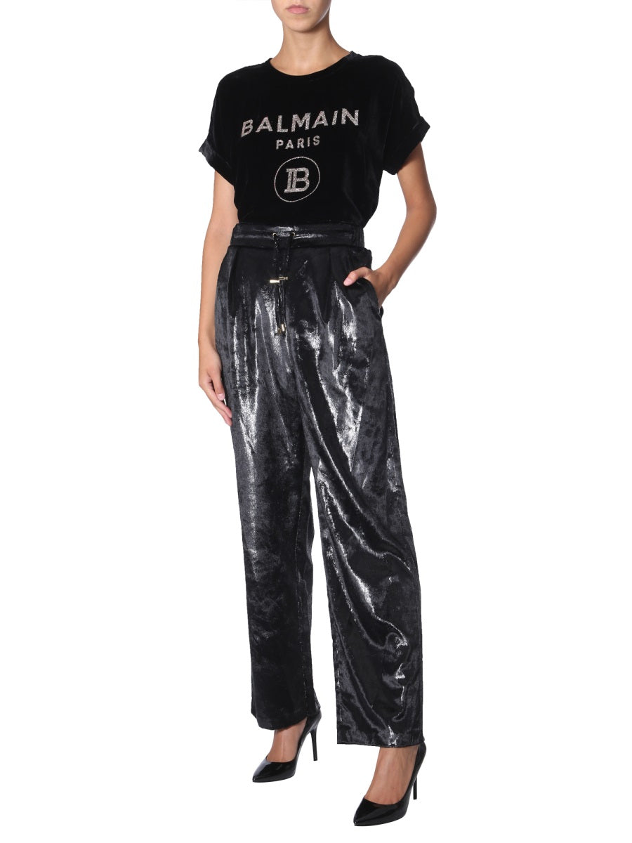 BALMAIN Wide Leg Velvet Trousers